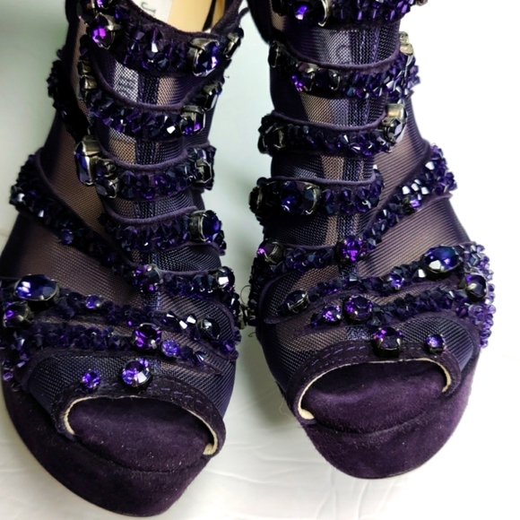 Jimmy Choo Crystal Purple Suede mesh heels - Picture 14 of 16